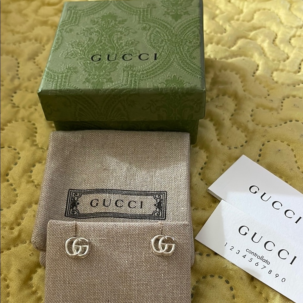 Gucci Silver GG Logo Earrings